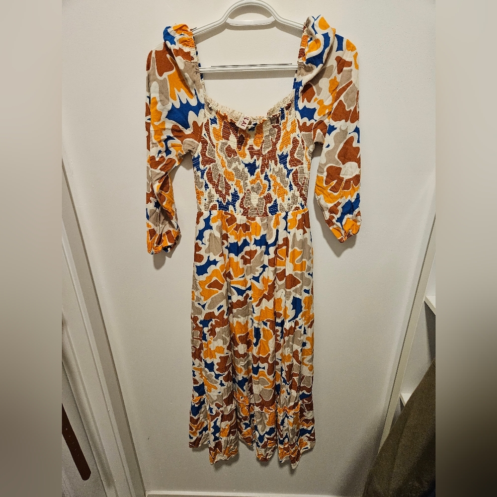 Dolan Brown and Orange Sundress with Bishop Sleeves